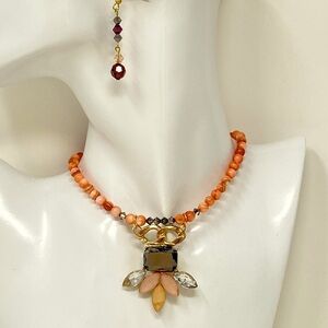 Bling pendant, shell beads, crystal necklace set